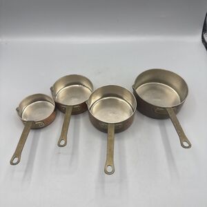 Vintage Heavy Copper & Brass Measuring Cups w/ Spouts 1/4, 1/3,  1/2, 1 Cup